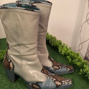Light Blue with Animal Print Cow Girl Boots